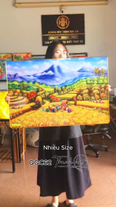 Tranh đồng quê trang đồng lúa tranh ruộng lúa Tranh treo tường làng quê mùa gặt lúa chín tráng gương QQC62