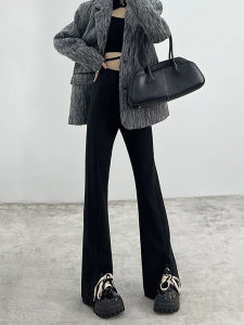 Quần Ống Loe Cạp Cao Màu Đen Dài Thường Ngày Cho Nữ Mùa Xuân Thu Quần Ống Rộng Chuyên Nghiệp