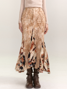 SOURGRAPE Grape Not Too Acidic Autumn Winter Design Atmosphere National Style Patchwork Fish Tail Long Skirt Loose Womens Skirt