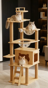 PaPaPet Cat House Cat Condo Cat Tower Cat Tree Multi-Level Pet Climbing Cat Stand House Game Wooden stable cat tower