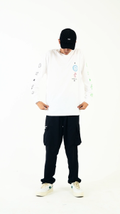 TENDENCIES Tshirt Long Sleeve Oversized LIVE LIFE Sunday White