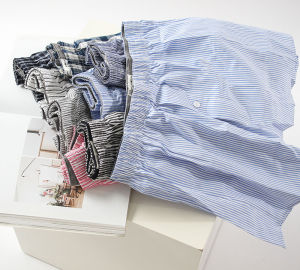 กางเกงบ็อกเซอร์ชายเอวกลางผ้าฝ้ายลายทางสบายๆ สำหรับใส่ในบ้าน ทรงหลวม แพ็คแยกกันสำหรับผู้ชายไซส์ใหญ่