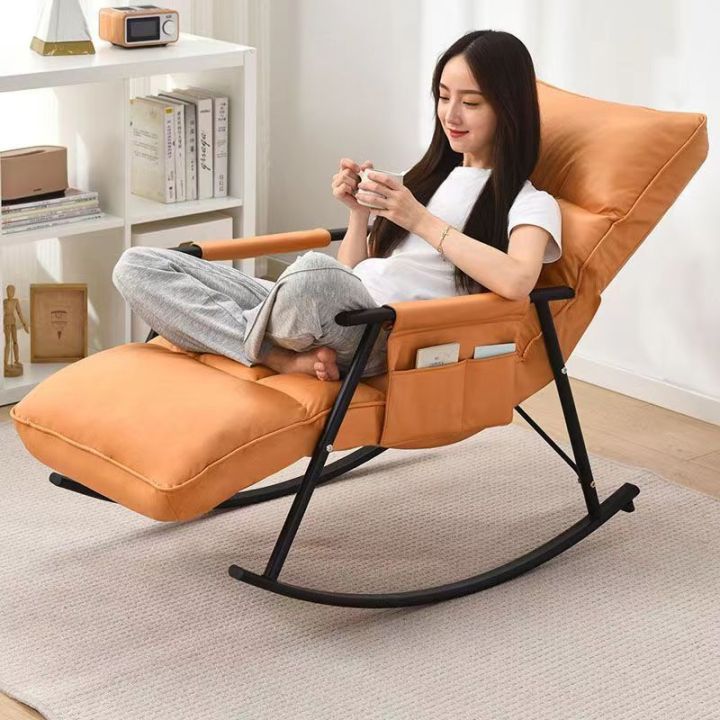 Faux Leather Rocking Chair Adult Recliner Balcony Home Casual Bedroom ...