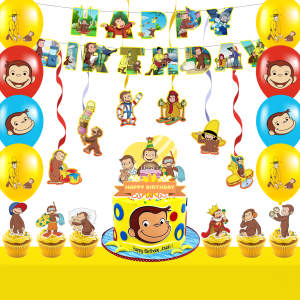 Miniso | 45 Pcs George Monkey Birthday Decorations-George Monkey Party Banners Balloons Tablecloth etc George Monkey Party Decorations