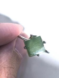 square dark green serpentine jade crystal ring