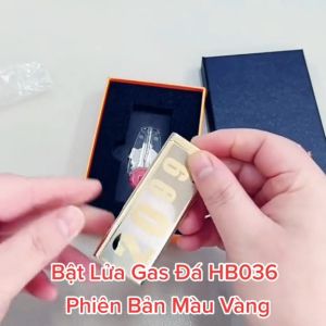 Bật Lửa Gas Đá Siêu Mỏng Bạc Phối Vàng HB036 ( Có Hộp - Tặng Kèm Đá Lửa Thẻ Bài Đa Năng )
