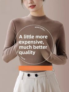 Miiow | Womens Thermal Merino Wool Long Sleeve Shirt Half High Collar Base Layer Top Korean Style Slim Fit Commute Fashion Autumn Winter