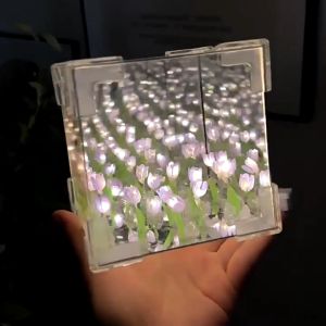 Valentines Gift Handmade DIY Tulip Flower Sea Rubiks Cube Stereoscopic Mirror Night Light