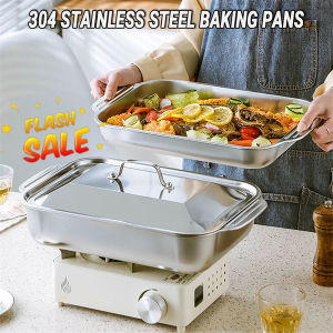 Large Heavy Duty 304 Stainless Steel Baking Pans With Lids Baking Pan Baking Tray Non Stick Frying Pan Roasting Pan Stainless Tray Rectangle Food Pan Stainless Stainless Trays With Cover Stainless Tray For Food Stainless Steel Baking Pan
