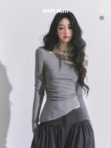 SHAOYEYAN | Áo Thun Dễ Thương Cổ Trụ Xụp Màu Xám