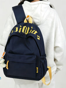 LUSUO | American Letter Embroidery Blue Backpack Large Capacity