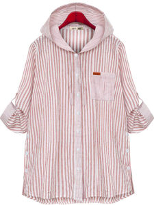 เสื้อเชิ้ตแขนยาวสตรี ลำลอง หลวม มีฮู้ด ลายทาง ผ้าฝ้าย เสื้อท่อนบน สไตล์สมาร์ท คอลเลกชันฤดูใบไม้ร่วง สำหรับหญิงสาว