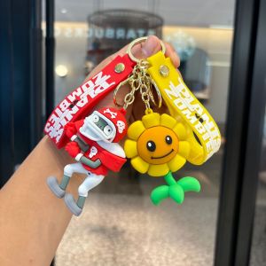 Plants Keychain Set Peashooter Sunflower Zombie Figure Keychain PVC Game Character Key Ring for Bag Backpack Gift