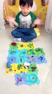 rack Car Vehicle Puzzle Track Playset Fun Race Montessori Dinosaur Land Space Educational Mainan Kanak