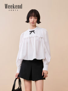 Jorya Weekend Short Bubble Sleeve Shirt Wooden Ear Collar Butterfly Knot Weekend Commute Style Cotton Polyester Spandex Blend