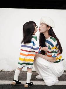 Cheet Kii Pure Cotton Short Sleeve T-Shirt Childrens Clothing Casual Style Mother Daughter Matching Outfit Summer Fashion