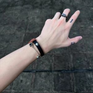 Couples Sweet Cool Dog Paw Print Bracelet Tassel Chain Bracelet Birthday Gift for Friends Mixed Material Fashion Jewelry