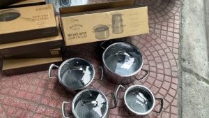 Bộ 4 nồi 1 chảo chống dính 3 lớp đáy liền Inox 304 Fivestar Plus công nghệ Blackcube Hàn Quốc FPB5007 bảo hành 25 năm