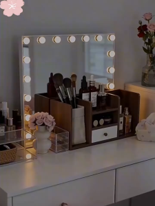 Multi-Tier Makeup Storage Shelf with Pull-Out Drawers Desktop Vanity Organizer for Cosmetics & Skincare