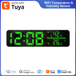 Tuya WiFi Alarm Clock with Temperature Humidity Sensor LED Screen Smart Life APP Control Works with Alexa Google Home