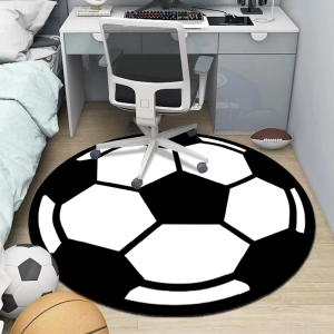 VIKAMA Sports Soccer Ball Round Circular Rug Classic Football Pattern Floor Mat For Boys Playroom Bedroom Kid Space Home Decor