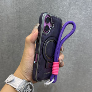 Deep Brown Leather Magnetic Ring Phone Case for 16 16Plus 16Promax 15Pro 14 Creative 13 Niche Personality 12 Business Trendy Brand