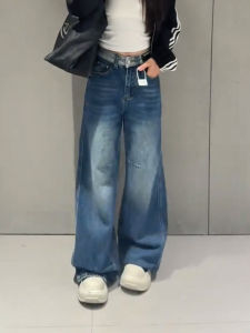 MANMI | Quần Jeans Dáng Rộng Thẳng Phong Cách Cổ Điển Cao Bụng