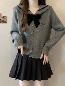 Áo Len Dệt Kim Cổ Bướm Kiểu Pháp Cỡ Lớn Cho Nữ Mùa Thu 2025 Phong Cách Mới Áo Khoác Học Sinh Thường Ngày