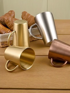 330ml Double-Layer Water Cup Home Dining Drinkware Mugs 304 Stainless Steel Beer Cup Gold Sliver Coffee Mugs With Handle