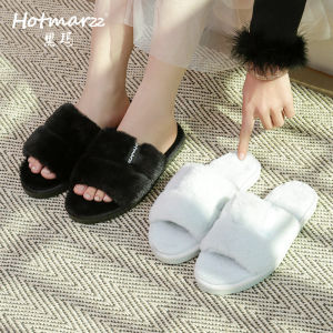 Hotmarzz Womens Thick Bottom Fur Slippers Casual Flat Heel Pure Color Winter Cotton Slippers Indoor Outdoor Slip-On Shoes