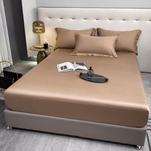 1pc Plain Dark Coffee Fitted Sheet100%Eucalyptus Lyocell FiberSilky Smooth Breathable Bed Linens For Men Adult  150*200cm