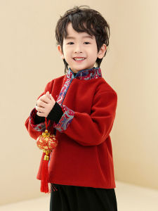 Thick Warm New Chinese Style Tang Costume for Boys Baby Woolen Sweater Festive Celebration Clothing Children Flag Robe