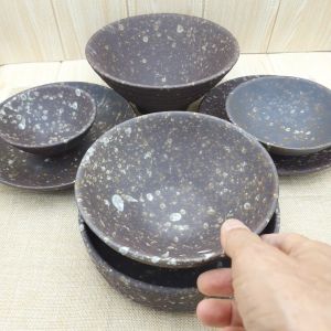 คุณเลือกจานเซรามิคชามเซรามิคลายหินเนื้อด้านสีน้ำตาลจุดขาวมี7แบบ