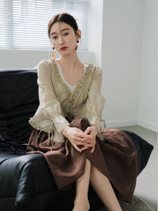 French Silk V-neck Ruffled Edge Womens Blouse