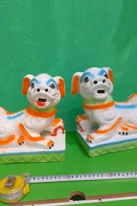 tượng kỳ lân bằng gốm màu hồng ( bán cặp)