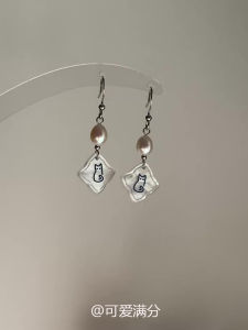 French Style Handmade Blue Cat Pendant Earrings Fresh out Freshwater Pearl Womens Fashion Jewelry Cute And Gentle Ear Decor