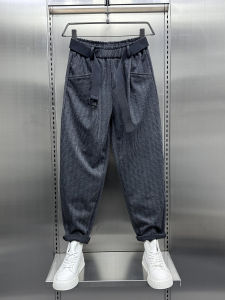American Style Casual Woolen Pants Mens Autumn Winter Loose Trendy Handsome Nine Points Harlan Fleece Lined Trousers