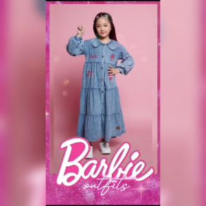Little Pineapple Gamis Dress Jeans Amalie Bordir Anak 3-9Y