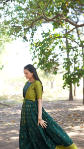 [ READY STOCK ] M - 4XL MVITA LIVING CREATION  Beautiful Embroidery Silk Blend With Zari Butta Fabric Gown For Womens