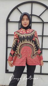 ARRIZA Blouse Atasan Baju Batik Wanita Kerja Kantor Modern Kekinian Bahan Katun Primisima Premium Lapis Furing Trickot Griya Kelambiku