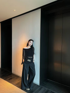 Double Layer Dual Button High Waist Concealing Hips Wide Leg Leisure Pants