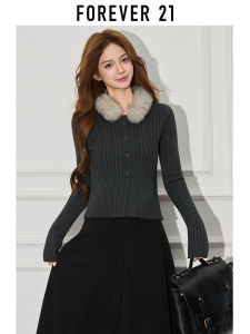 Forever21 | Fur-Trimmed Cable Knitted Sweater