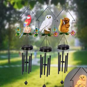 Solar Powered LED Owl Animal Hanging Light Wrought iron Wind Chime Owl Pendant Lamps for Garden Patio Window Decoration Wind Chimes Lucky Charm 2026