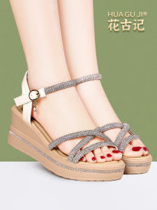 HUAGUJI | Elegant Fashionable Rhinestone Woven Wedge Heel Platform Shoes