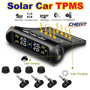 TPMS Tyre Pressure Monitoring System Solar Power LCD Display with 4 Internal/External Sensor Waterproof Temperature Warning