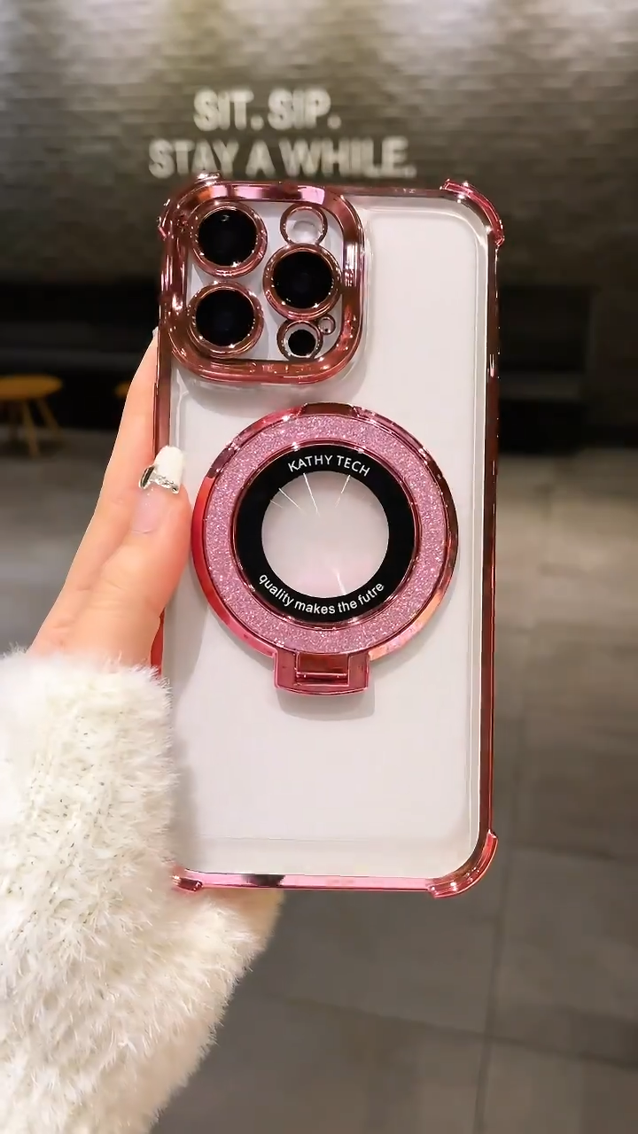 Premium Holder stand Case iPhone 11 12 13 14 15 16 pro max 15 16 plus Shockproof Airbag Casing iPhone 16 15 14 13 12 11 pro max 15 16 plus with Glitter Holder Stand