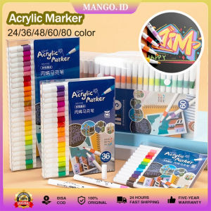 24/36/48/60/80 Colors Pen Akrilik Marker Warna Cepat Kering Tahan Air / Spidol Acrylic Painter / Menggambar Kreativitas Seni Edukasi Anak Acrylic Marker Set Spidol Akrilik DIY Painting Spidol Pastel Pulpen Highlight Drawing Warna