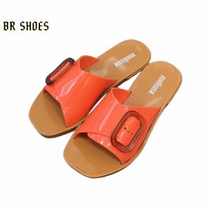 Melissa Official Store Women Shoes Ladies Slides Ladies Slippers Square Buckle Cross Flat Slippers Women Slippers women Slide Flip Flops