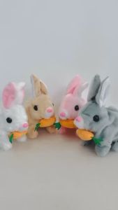 [BIẾT ĐI] Đồ chơi chú Thỏ con ngậm cà rốt chạy pin có tiếng kêu thú nhồi bông Thỏ bông pin cho bé yêu động vật