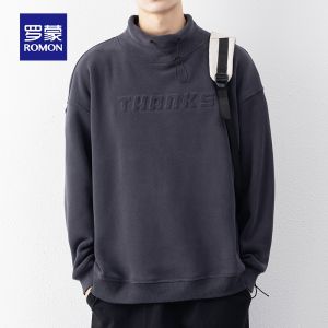 ROMON | Lormen Mens Hoodie Sweatshirt Half High Collar Thickened Long Sleeve Base Shirt Spring Autumn Fashion Casual Loose Fit T-shirt